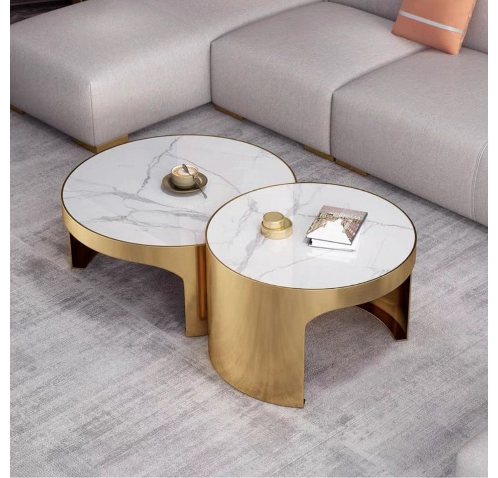 alesvelt Couchtisch edles Beistelltisch 2er Set Couchtisch mit weißer Marmor Optik 80cm (2er Set), einizgartiges Design von alesvelt