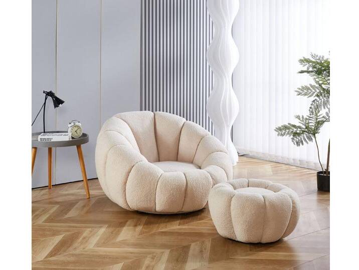 alesvelt Drehsessel Kürbis Sessel 360° Drehfunktion Relaxsessel inkl. Hocker (Set, 2-St), 360° Drehfunktion, beige, beige von alesvelt