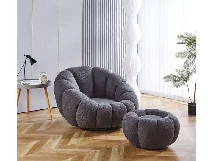 alesvelt Drehsessel Kürbis Sessel 360° Drehfunktion Relaxsessel inkl. Hocker (Set, 2-St), 360° Drehfunktion, grau, grau von alesvelt
