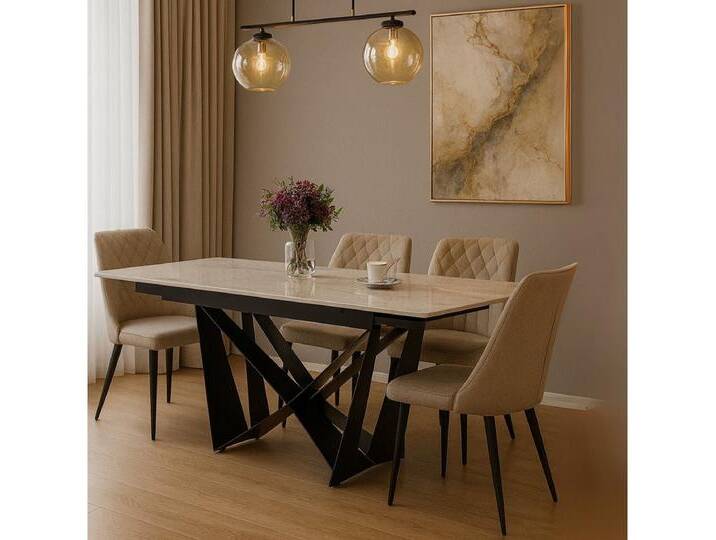 alesvelt Esstisch Moderner Esstisch mit Marmor-Optik – ausziehbar von 180 auf 240 cm, schwarz, schwarz matt von alesvelt