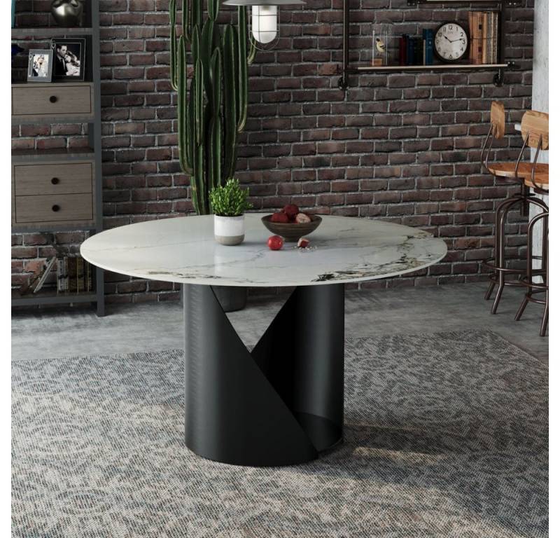 alesvelt Esstisch Verona rund edle Marmor Optik und speziellem Tischbein 127cm (1-Tisch), 127 x 76 cm von alesvelt