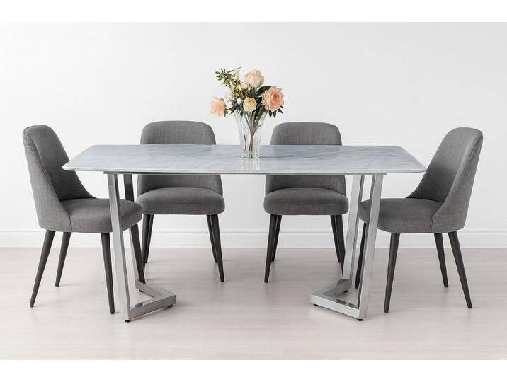 alesvelt Esstisch aus echtes Marmorplatte 170 x 90 x x 75 cm (1- Tisch), silberfarben, silber von alesvelt