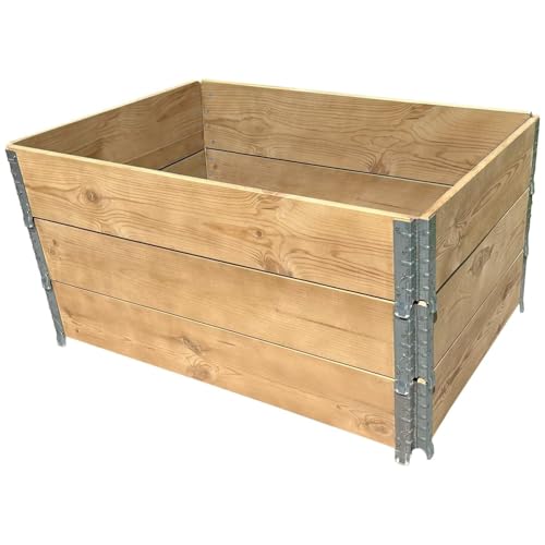 3 x Palettenrahmen Eiche Hochbeet PR12080EIEIEI aus Holz, 120x80x59 cm groß, faltbar, steckbar und stapelbar, Hochbeet für Garten, Obst, Pflanzen, Blumen, Gemüse und Kräuter von alfalux