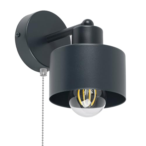 alfalux Wandleuchte Innen Wandlampe Mit Schnur-Zugschalter LED Lampe Aus Metall Für Wohnzimmer Schlafzimmer Kinderzimmer Treppenhaus Wandlampen Wandleuchten SHWAND-OST1010AN Anthrazit mit Zugschalter von alfalux