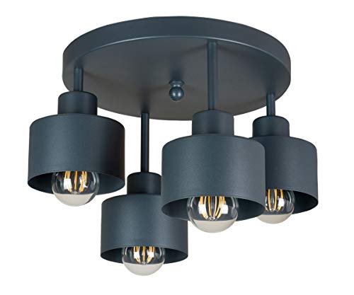 alfalux Lampe Deckenlampe LED 4 Flammig Deckenleuchte Metall E27 Geeignet Industriell Schlafzimmer Küche Wohnzimmer 4OST3030AN Anthrazit von alfalux