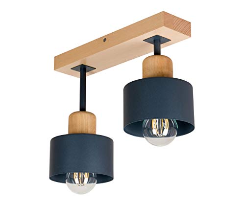 alfalux Deckenlampe Mit 2 Lampenschirmen LED Holz-Deckenleuchte Leuchte Lampe Wohnzimmerlampe Schlafzimmerlampe Holz Kinderzimmer Wohnzimmer Schlafzimmer Küche Deckenleuchten AN30x7BU (Anthrazit) von alfalux