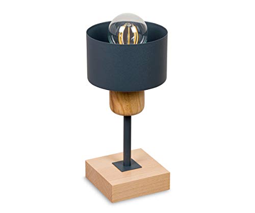 alfalux Anthrazite Nachttischlampe Tischlampe für Schlafzimmer Tischleuchte aus Holz und Metall für Wohnzimmer Kinderzimmer Schlafzimmerlampe TI-AN10x10BU (Anthrazit) von alfalux