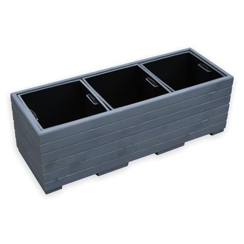 alfalux Blumentopf Holz - Pflanzkübel Übertopf Blumenkasten mit DREI Kunststoffeinsätzen Herausnehmbar - 92 x 33 x 31 cm Grau 92DES3331AN von alfalux