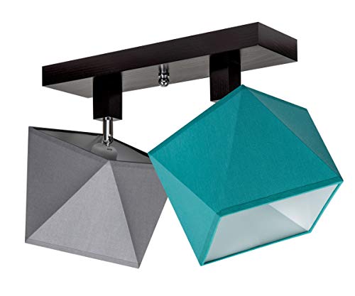 alfalux Deckenlampe DIA21GRTUDPR dreh- und schwenkbar Deckenstrahler Deckenleuchte Leuchte 2-flammig Holz Kinderzimmer Wohnzimmer Lampe LED-geeignet (Grau/Türkis) von alfalux