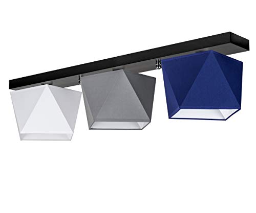 alfalux Deckenlampe DIA32WEGRBLD Deckenleuchte Leuchte 3-flammig Holz Kinderzimmer Wohnzimmer Lampe LED-geeignet (Weiß/Grau/Blau) von alfalux