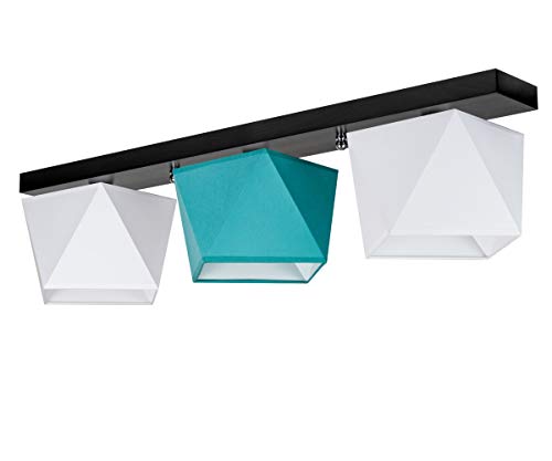 alfalux Deckenlampe DIA32WETUD Deckenleuchte Leuchte 3-flammig Holz Kinderzimmer Wohnzimmer Lampe LED-geeignet (Weiß/Türkis) von alfalux