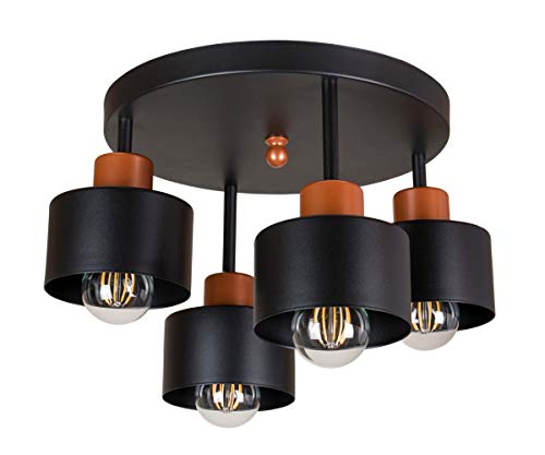 alfalux Lampe Deckenlampe LED 4 Flammig Deckenleuchte Metall E27 Geeignet Industriell Schlafzimmer Küche Wohnzimmer 4OST3030MO Schwarz Messing von alfalux