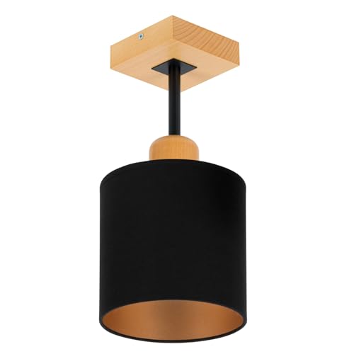 alfalux Deckenlampe Lampe 1 Flammig Deckenleuchte Massivholz E27 LED Geeignet Wohnzimmer Schlafzimmer Küche CL-SC10x10BU-SC Schwarz von alfalux