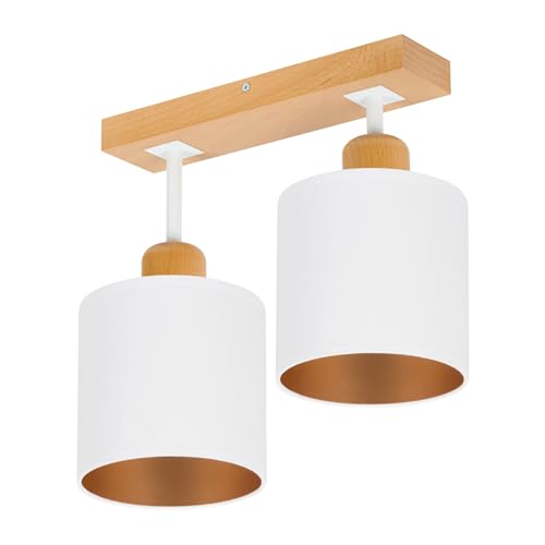 alfalux Deckenlampe Lampe 2 Flammig Deckenleuchte Massivholz E27 LED Geeignet Wohnzimmer Schlafzimmer Küche CL-WE30x7BU-WE Weiß von alfalux