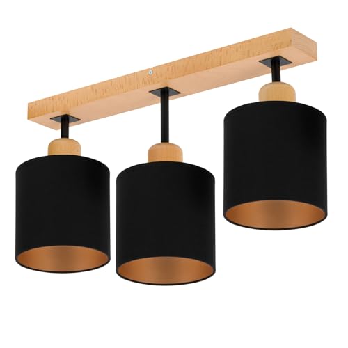 alfalux Deckenlampe Lampe 3 Flammig Deckenleuchte Massivholz E27 LED Geeignet Wohnzimmer Schlafzimmer Küche CL-SC50x7BU-SC Schwarz von alfalux
