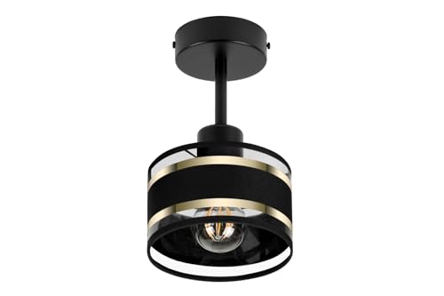 alfalux Deckenlampe Mit 1 Lampenschirm LED Deckenleuchte Leuchte Lampe Wohnzimmerlampe Schlafzimmerlampe Wohnzimmer Schlafzimmer Badezimmer Küche Deckenleuchten TI-1010SC-SC (Schwarz – Schwarz) von alfalux