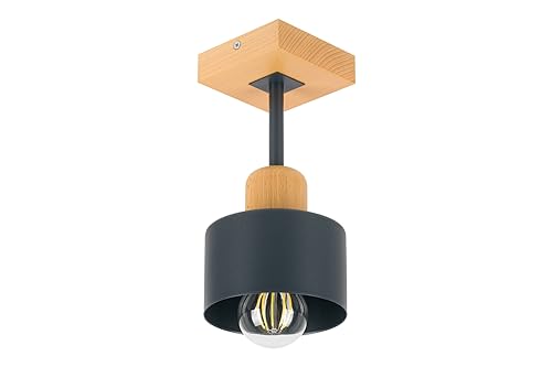 alfalux Deckenlampe Mit 1 Lampenschirm LED Metall-Holz-Deckenleuchte Leuchte Lampe Wohnzimmerlampe Schlafzimmerlampe Kinderzimmer Wohnzimmer Schlafzimmer Küche Deckenleuchten Anthrazit AN10x10BU von alfalux