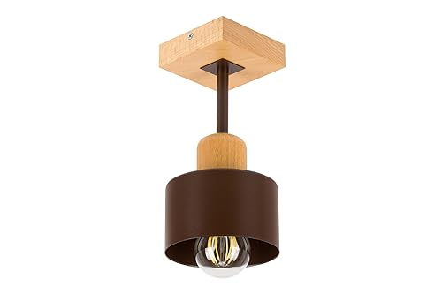 alfalux Deckenlampe Mit 1 Lampenschirm LED Metall-Holz-Deckenleuchte Leuchte Lampe Wohnzimmerlampe Schlafzimmerlampe Kinderzimmer Wohnzimmer Schlafzimmer Küche Deckenleuchten Braun BR10x10BU von alfalux