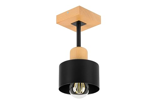 alfalux Deckenlampe Mit 1 Lampenschirm LED Metall-Holz-Deckenleuchte Leuchte Lampe Wohnzimmerlampe Schlafzimmerlampe Kinderzimmer Wohnzimmer Schlafzimmer Küche Deckenleuchten Schwarz SC10x10BU von alfalux