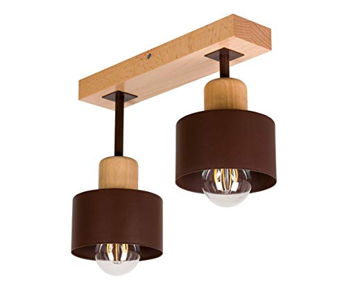 alfalux Deckenlampe Mit 2 Lampenschirmen LED Holz-Deckenleuchte Leuchte Lampe Wohnzimmerlampe Schlafzimmerlampe Holz Kinderzimmer Wohnzimmer Schlafzimmer Küche Deckenleuchten BR30x7BU (Braun) von alfalux