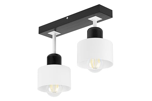alfalux Deckenlampe Mit 2 Lampenschirmen LED Holz-Metall-Deckenleuchte Leuchte Lampe Wohnzimmerlampe Schlafzimmerlampe Kinderzimmer Wohnzimmer Schlafzimmer Küche Deckenleuchten WE30x7SC (WEIß) von alfalux
