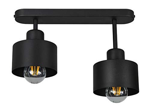 alfalux Lampe Deckenlampe LED 2 Flammig Deckenleuchte Metall E27 Geeignet Industriell Schlafzimmer Küche Wohnzimmer OST3306SC Schwarz von alfalux