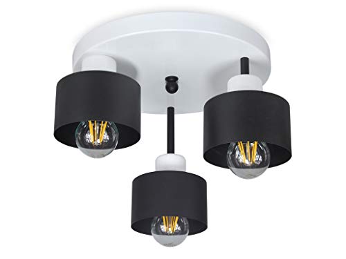 alfalux Lampe Deckenlampe LED 3 Flammig Deckenleuchte Metall E27 Geeignet Industriell Schlafzimmer Küche Wohnzimmer OST3030WE Weiß Schwarz von alfalux