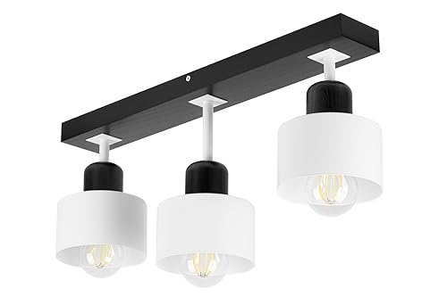 alfalux Deckenlampe Mit 3 Lampenschirmen LED Holz-Metall-Deckenleuchte Leuchte Lampe Wohnzimmerlampe Schlafzimmerlampe Kinderzimmer Wohnzimmer Schlafzimmer Deckenleuchten WE50x7SC (WEIß) von alfalux