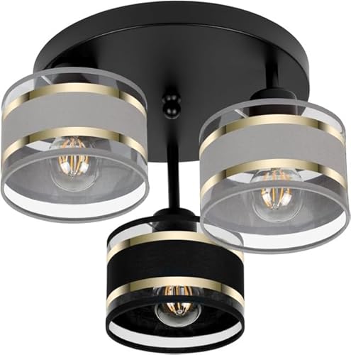 alfalux Deckenlampe Mit 3 Lampenschirmen Moderne LED Deckenleuchte Leuchte Lampe Wohnzimmerlampe Schlafzimmerlampe Kinderzimmer Wohnzimmer Schlafzimmer Badezimmer Küche Deckenleuchten TI-3030SC-GRSCGR von alfalux