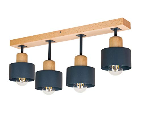 alfalux Deckenlampe Mit 4 Lampenschirmen LED Holz-Metall-Deckenleuchte Leuchte Lampe Wohnzimmerlampe Schlafzimmerlampe Kinderzimmer Wohnzimmer Schlafzimmer Deckenleuchten AN60x7BU (Anthrazit) von alfalux