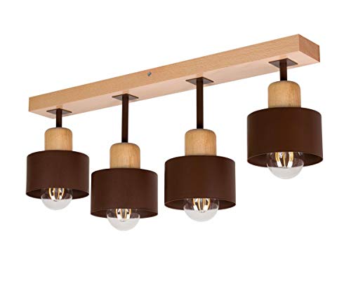 alfalux Deckenlampe Mit 4 Lampenschirmen LED Holz-Metall-Deckenleuchte Leuchte Lampe Wohnzimmerlampe Schlafzimmerlampe Kinderzimmer Wohnzimmer Schlafzimmer Deckenleuchten BR60x7BU (Braun) von alfalux