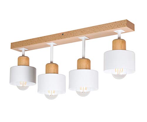 alfalux Deckenlampe Mit 4 Lampenschirmen LED Holz-Metall-Deckenleuchte Leuchte Lampe Wohnzimmerlampe Schlafzimmerlampe Kinderzimmer Wohnzimmer Schlafzimmer Deckenleuchten WE60x7BU (Weiß) von alfalux