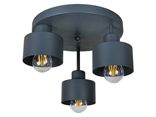 alfalux Lampe Deckenlampe LED 3 Flammig Deckenleuchte Metall E27 Geeignet Industriell Schlafzimmer Küche Wohnzimmer OST3030AN Anthrazit von alfalux