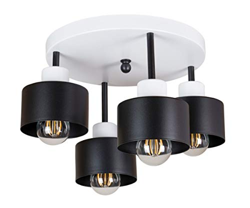 alfalux Lampe Deckenlampe LED 4 Flammig Deckenleuchte Metall E27 Geeignet Industriell Schlafzimmer Küche Wohnzimmer 4OST3030WE Weiß Schwarz von alfalux