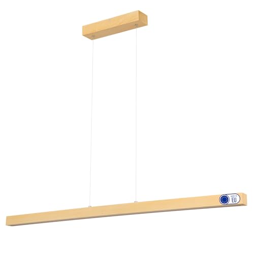 alfalux Lampe LED Hängelampe aus Holz Wohnzimmer Esszimmerlampe Hängeleuchte Pendelleuchte Esstischlampe Küchenlampe Höhenverstellbar DIMLED115KB-3K-ESCHE 115 cm Warmweißes Licht Esche Dimmbare von alfalux