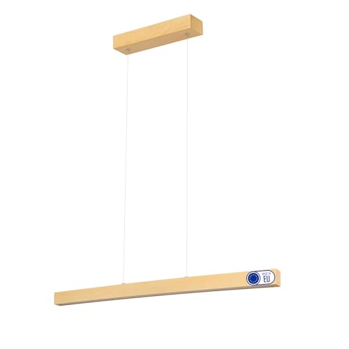 alfalux Lampe LED Hängelampe aus Holz Wohnzimmer Esszimmerlampe Hängeleuchte Pendelleuchte Esstischlampe Küchenlampe Höhenverstellbar 80 cm Dimmbar DIMLED80KB-3K-ESCHE von alfalux