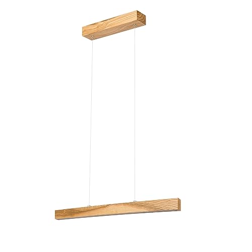 alfalux Lampe LED Hängelampe aus Holz Wohnzimmer Esszimmerlampe Hängeleuchte Pendelleuchte Esstischlampe Küchenlampe Höhenverstellbar 60 cm Dimmbar Rustikal DIMLED60KB-3K-RUSTIKAL von alfalux