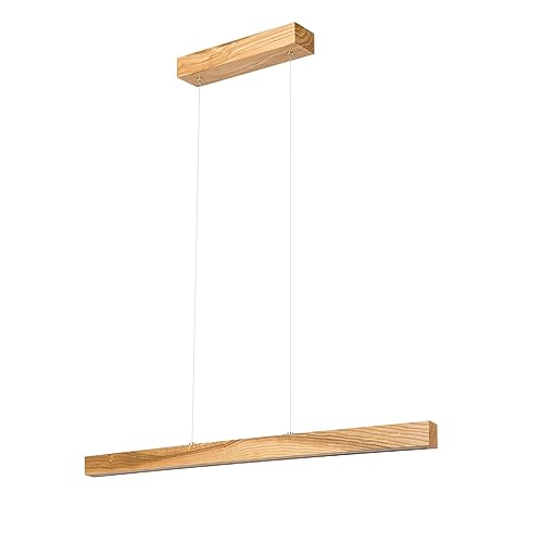 alfalux Lampe LED Hängelampe aus Holz Wohnzimmer Esszimmerlampe Hängeleuchte Pendelleuchte Esstischlampe Küchenlampe Höhenverstellbar 80 cm Dimmbar Rustikal DIMLED80KB-3K-RUSTIKAL von alfalux