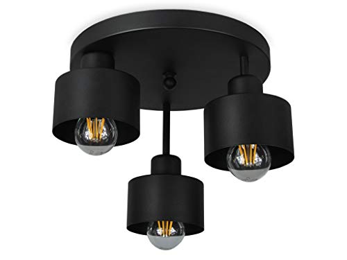 alfalux Lampe Deckenlampe LED 3 Flammig Deckenleuchte Metall E27 Geeignet Industriell Schlafzimmer Küche Wohnzimmer OST3030SC Schwarz von alfalux
