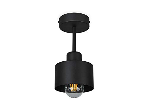 alfalux Lampe Deckenlampe LED 1 Flammig Deckenleuchte Metall E27 Geeignet Industriell Schlafzimmer Küche Wohnzimmer OST1010SC Schwarz von alfalux