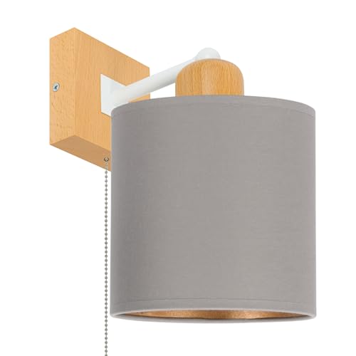 alfalux Wandlampe Lampe 1 Flammig Wandleuchte Massivholz E27 LED Geeignet Wohnzimmer Schlafzimmer Küche Mit Zugschalter CL-SHWAND-WE10x10BU-GR Grau von alfalux