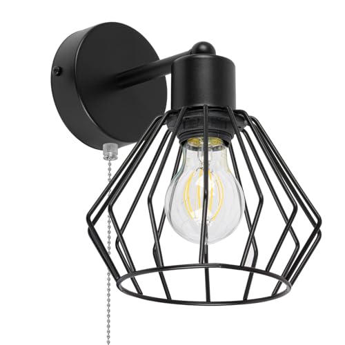 alfalux Wandleuchte Innen Wandlampe Mit Schnur-Zugschalter LED Lampe Aus Metall Für Wohnzimmer Schlafzimmer Kinderzimmer Treppenhaus Wandlampen Wandleuchten SHWAND-BR-OST1010SC von alfalux