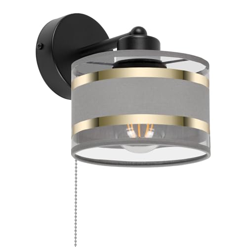 alfalux Wandleuchte Innen Wandlampe Mit Schnur-Zugschalter LED Lampe Aus Metall Für Wohnzimmer Schlafzimmer Kinderzimmer Treppenhaus Wandlampen Wandleuchten SHWAND-TI-1010SC-GR von alfalux