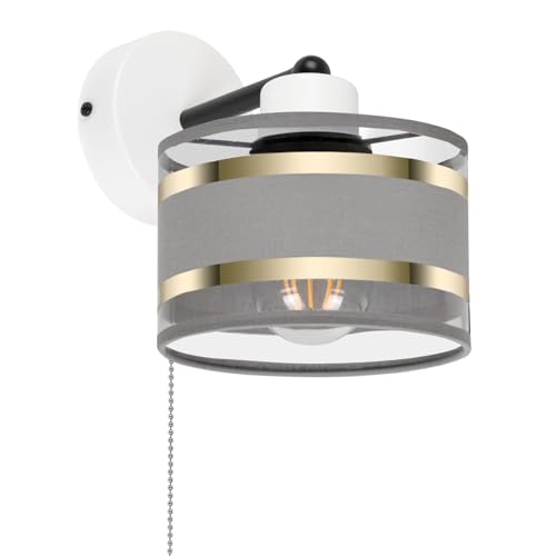 alfalux Wandleuchte Innen Wandlampe Mit Schnur-Zugschalter LED Lampe Aus Metall Für Wohnzimmer Schlafzimmer Kinderzimmer Treppenhaus Wandlampen Wandleuchten SHWAND-TI-1010WE-GR von alfalux