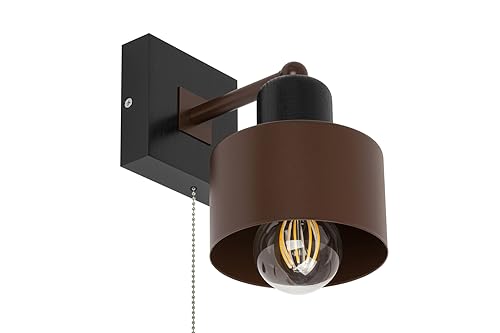 alfalux Wandleuchte Innen Wandlampe SHWAND-BR10x10SC LED Lampe Aus Holz Für Wohnzimmer Schlafzimmer Kinderzimmer Treppenhaus Wandlampen (Braun mit Zugschalter) von alfalux