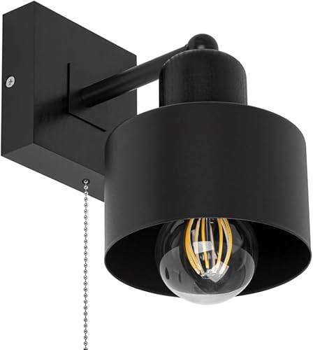 alfalux Wandleuchte Innen Wandlampe SHWAND-SC10x10SC LED Lampe Aus Holz Für Wohnzimmer Schlafzimmer Kinderzimmer Treppenhaus Wandlampen (Schwarz mit Zugschalter) von alfalux