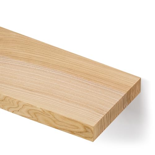 alfalux Wandregal Aus Holz Hängeregal Schweberegal Industrie Loft Design Eschenholz Robust Regalbrett B120x20-Esche Esche von alfalux