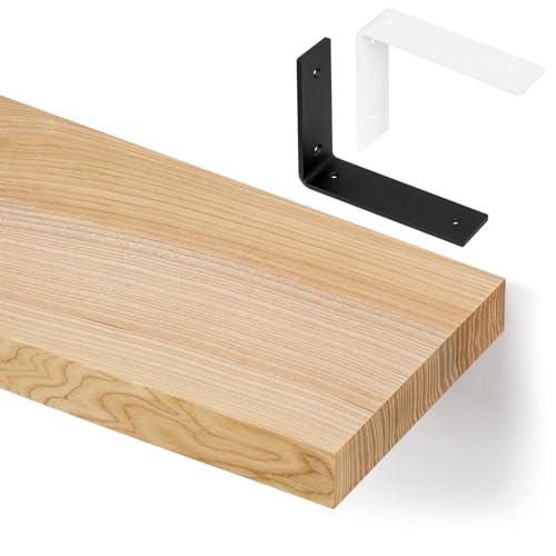 alfalux Wandregal Aus Holz Hängeregal Schweberegal Industrie Loft Design Eschenholz Robust Tragkraft 100 kg Regalbrett Mit L Förmigen Befestigung B120x20-Esche-LSC Esche von alfalux