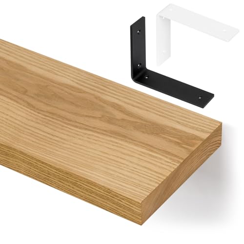 alfalux Wandregal Aus Holz Hängeregal Schweberegal Industrie Loft Design Eschenholz Robust Tragkraft 100 kg Regalbrett Mit L Förmigen Befestigung G40x20-Eiche-LWE Eiche von alfalux