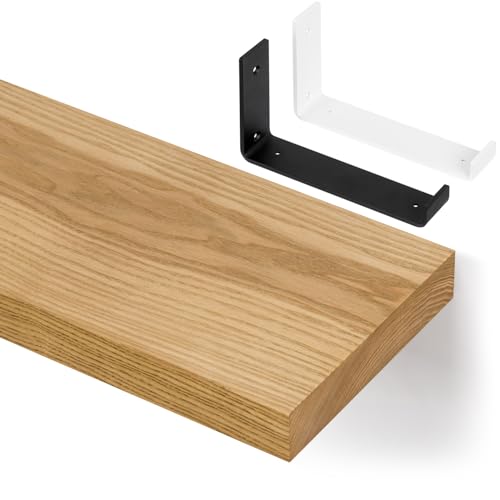 alfalux Wandregal Aus Holz Hängeregal Schweberegal Industrie Loft Design Eschenholz Robust Tragkraft 100 kg Regalbrett Mit U Förmigen Befestigung G100x20-Eiche-USC Eiche von alfalux